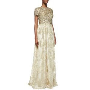 Badgley Mischka Gold and Cream Maxi Dress